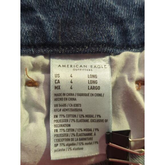 American Eagle Stretch Jeans Medium Wash Distressed Woman's Size 4 Long - Picture 10 of 15